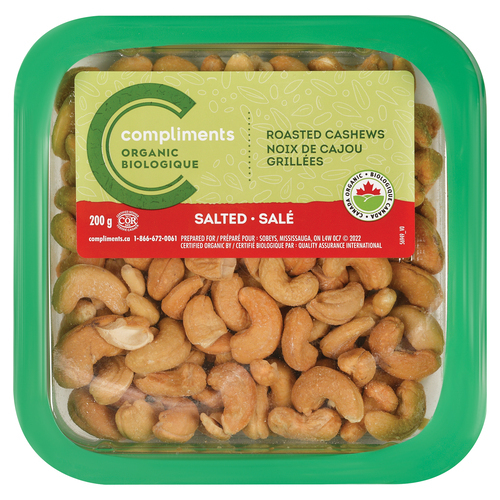 Organic Cashews Roasted Salted 200 G Compliments Ca