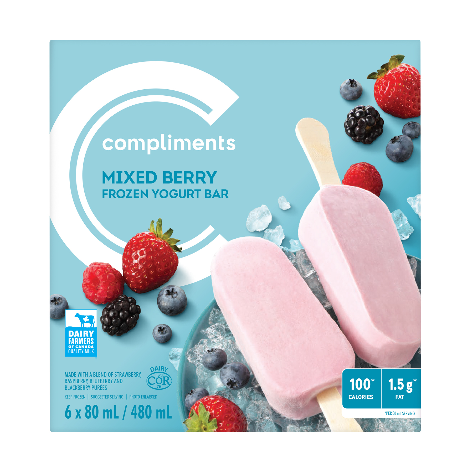 Frozen Yogurt Bars Mixed Berry 6 X 80 Ml | Compliments.ca