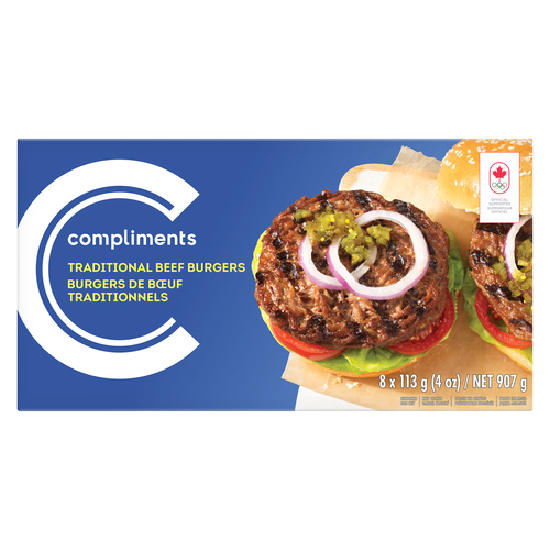 Traditional Beef Burgers 8 Patties 907 g Compliments.ca