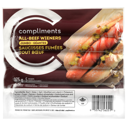 Jumbo All Beef Wieners 375 g Compliments