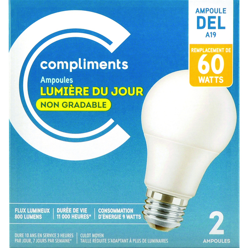 LED Light Bulbs A19 60W Daylight Non Dimmable 2 EA Compliments.ca