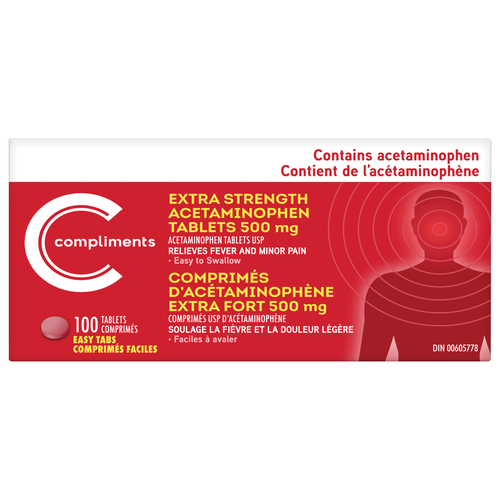 Acetaminophen Easy Tabs 500 mg 100 EA Compliments.ca