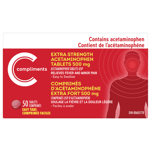 Acetaminophen Extra Strength Easy Tabs 500 mg 50 EA Compliments.ca