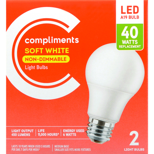 LED Light Bulbs A19 40W Soft White Non Dimmable 2 EA Compliments.ca