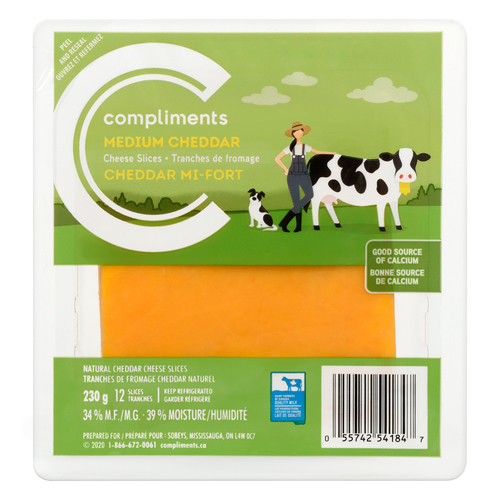 Medium Cheddar Cheese Slices 230 g Compliments.ca