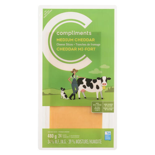 Fromage Cheddar En Tranches Médium 480 G Complimentsca 