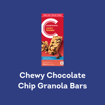 red box of Compliments chewy chocolate chip granola bars