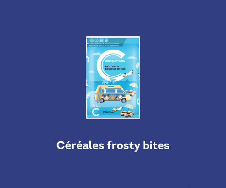 Céréales frosty bites Compliments dans un emballage bleu